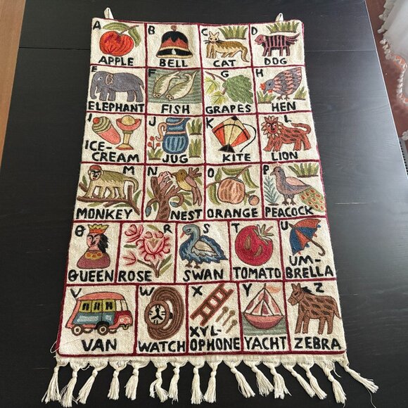 Unbranded Other - Vintage Handmade Alphabet Wall Hanging Tapestry Kid Room 22.2" X 34"
